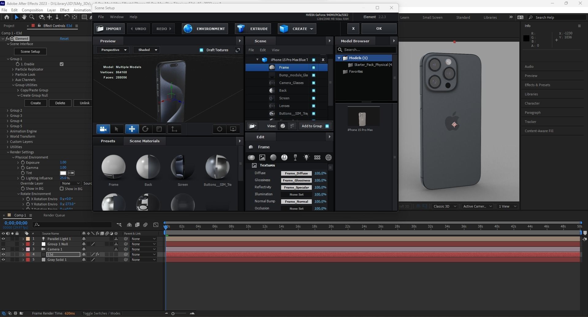 Apple iPhone 15 Pro Max Blue Titanium Low-poly 3D model_25