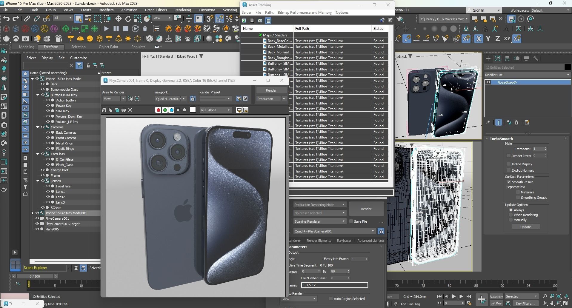 Apple iPhone 15 Pro Max Blue Titanium Low-poly 3D model_23