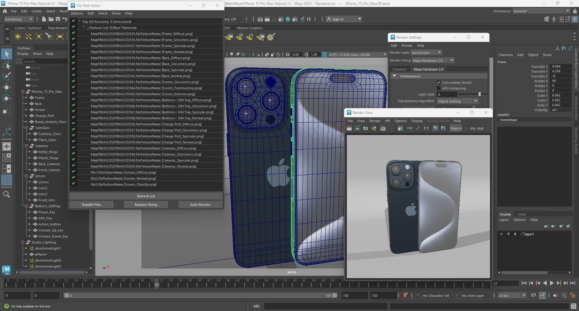 Apple iPhone 15 Pro Max Blue Titanium Low-poly 3D model_30