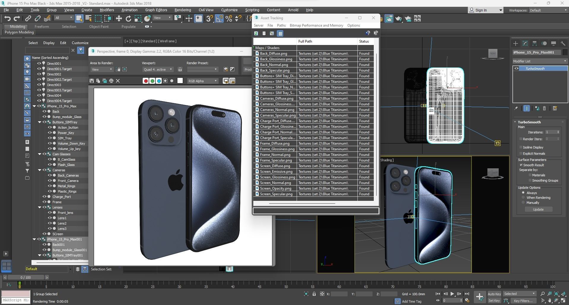 Apple iPhone 15 Pro Max Blue Titanium Low-poly 3D model_24