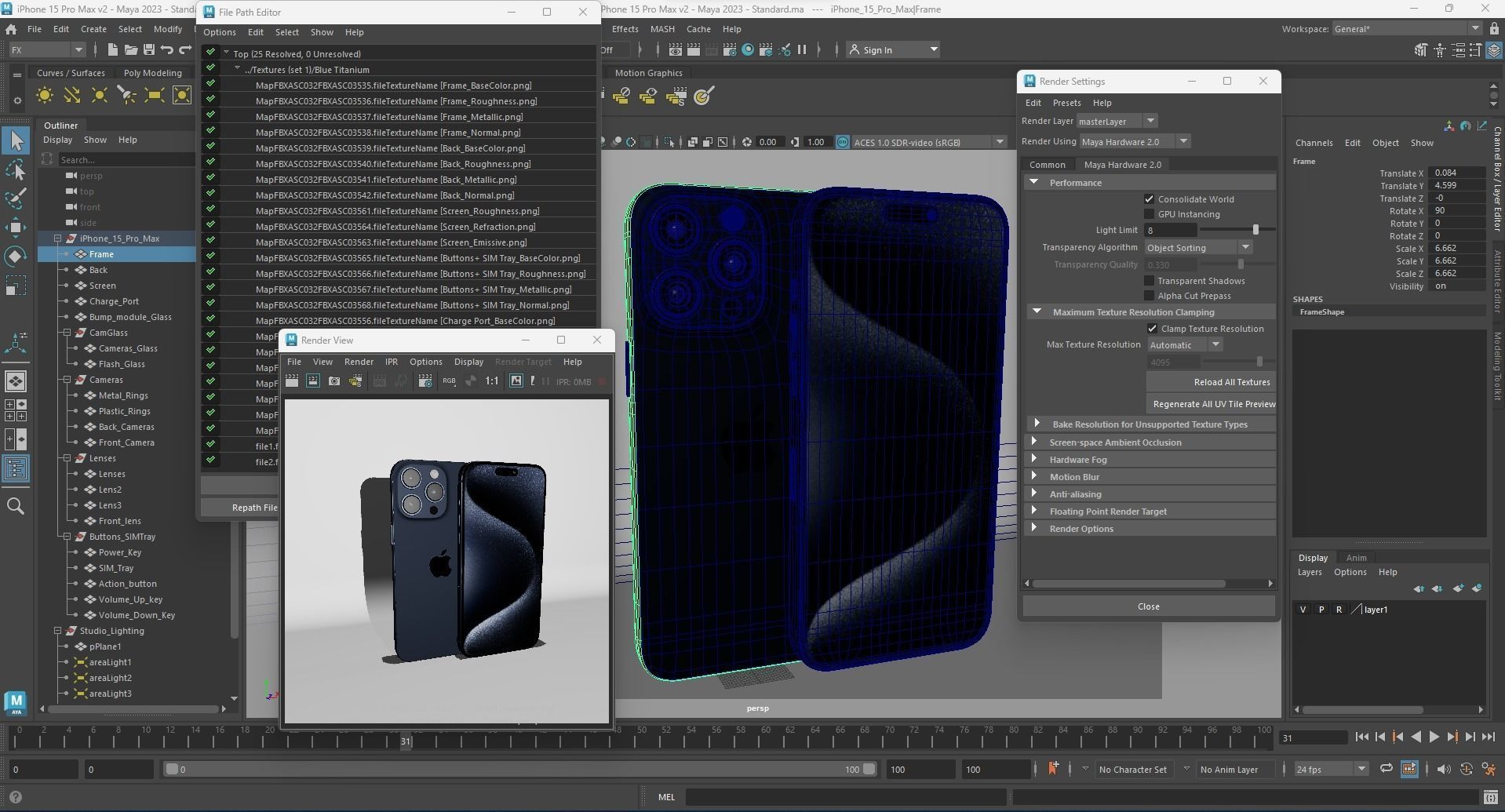 Apple iPhone 15 Pro Max Blue Titanium Low-poly 3D model_26
