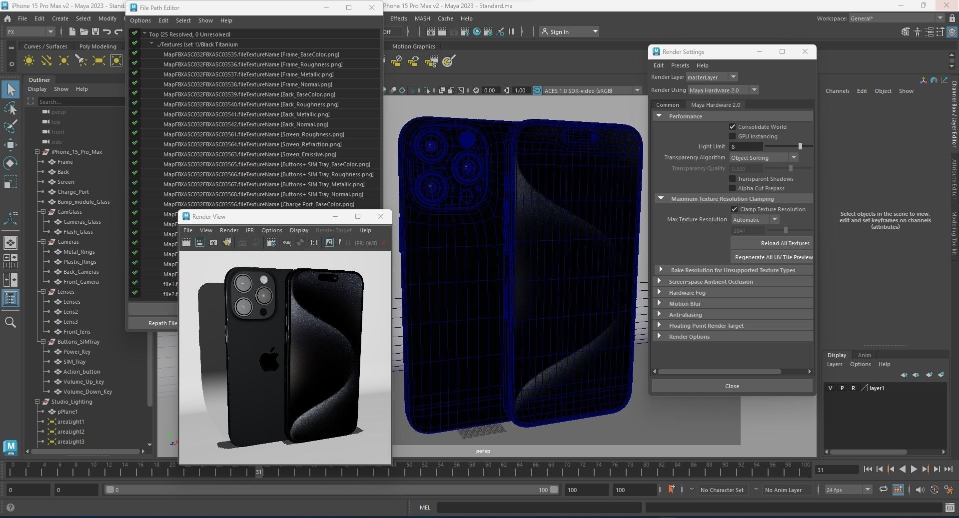 Apple iPhone 15 Pro Max Black Titanium Low-poly 3D model_26
