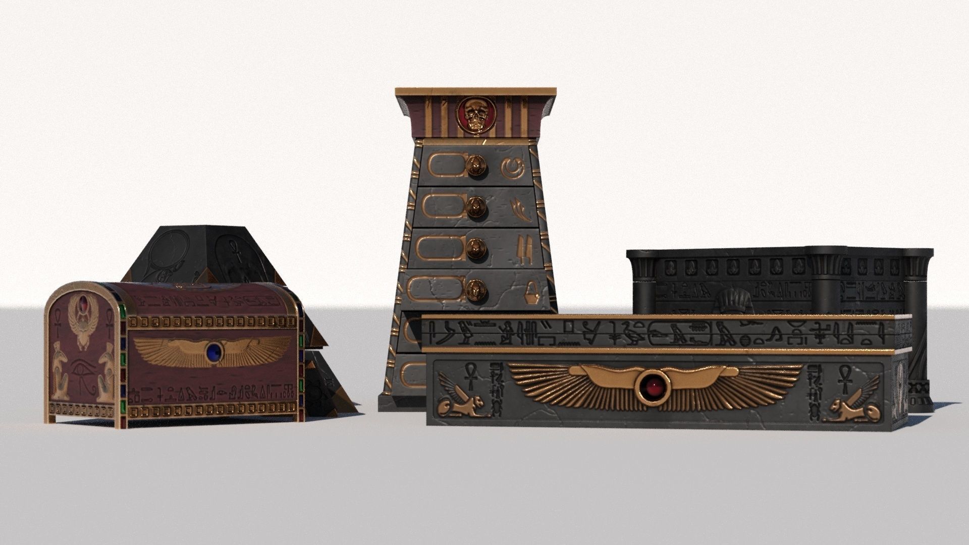 OB 02 Egyptian Necromancer Kit - 06 Boxes and small containers Low-poly 3D model_14