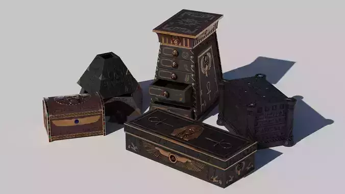 OB 02 Egyptian Necromancer Kit - 06 Boxes and small containers Low-poly 3D model