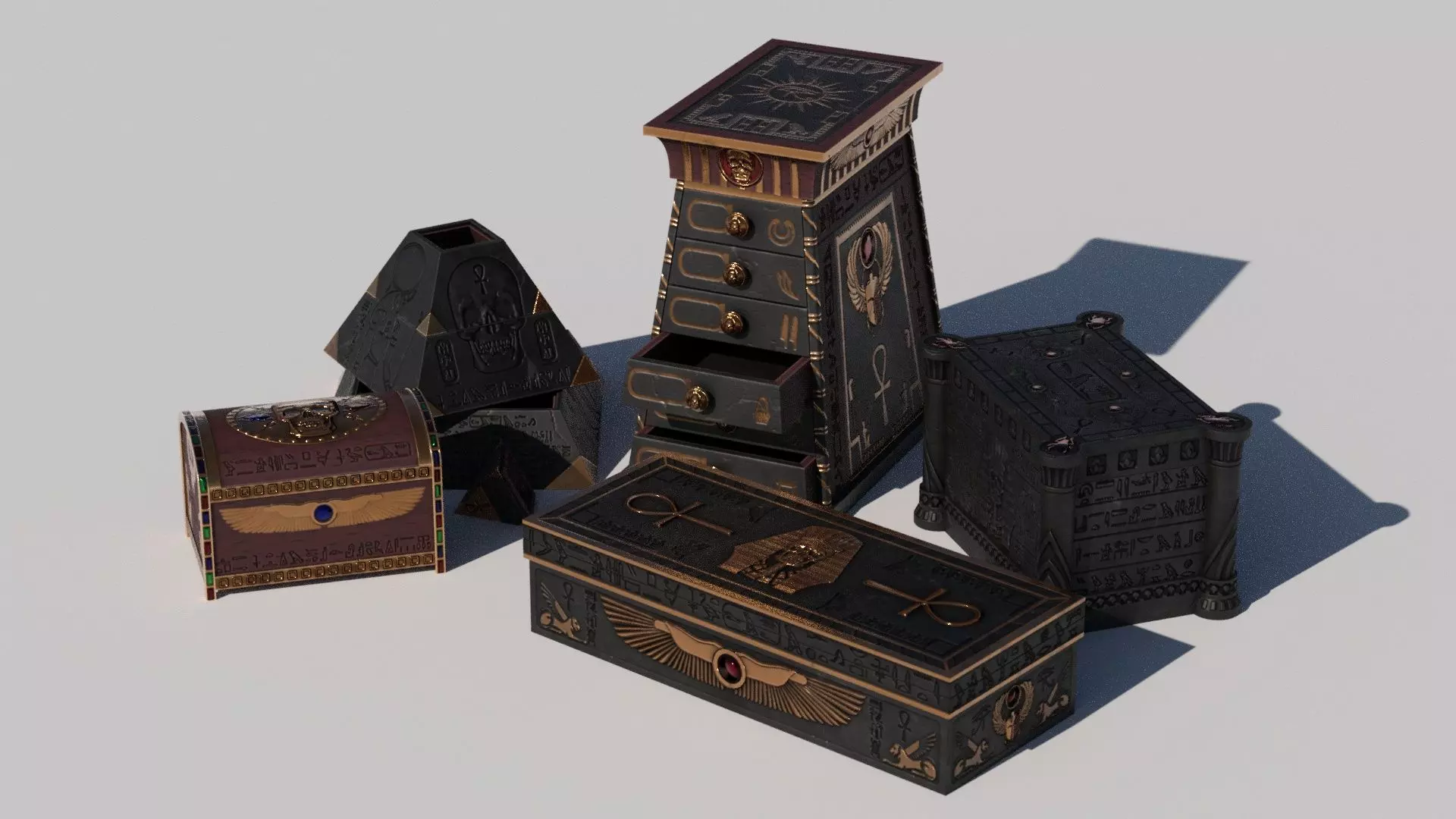 OB 02 Egyptian Necromancer Kit - 06 Boxes and small containers Low-poly 3D model_0
