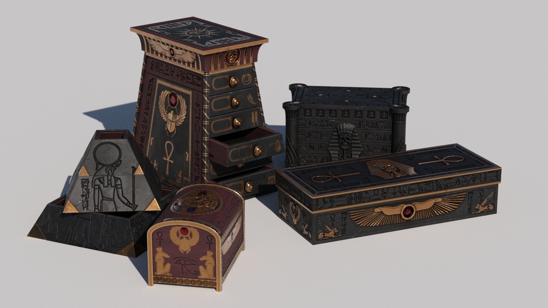 OB 02 Egyptian Necromancer Kit - 06 Boxes and small containers Low-poly 3D model_1