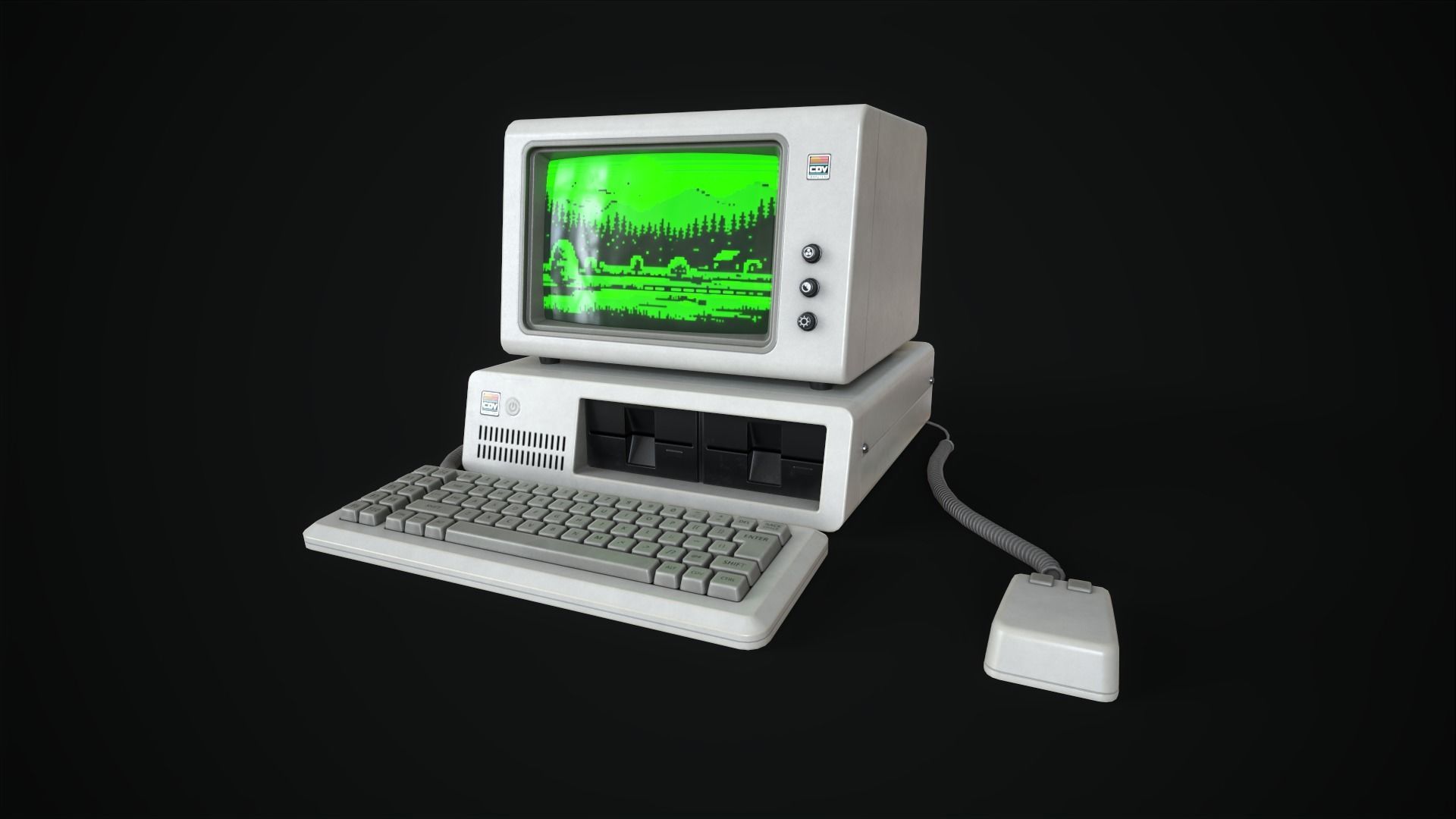 Retro Computer 80s Low-poly 3D model_7