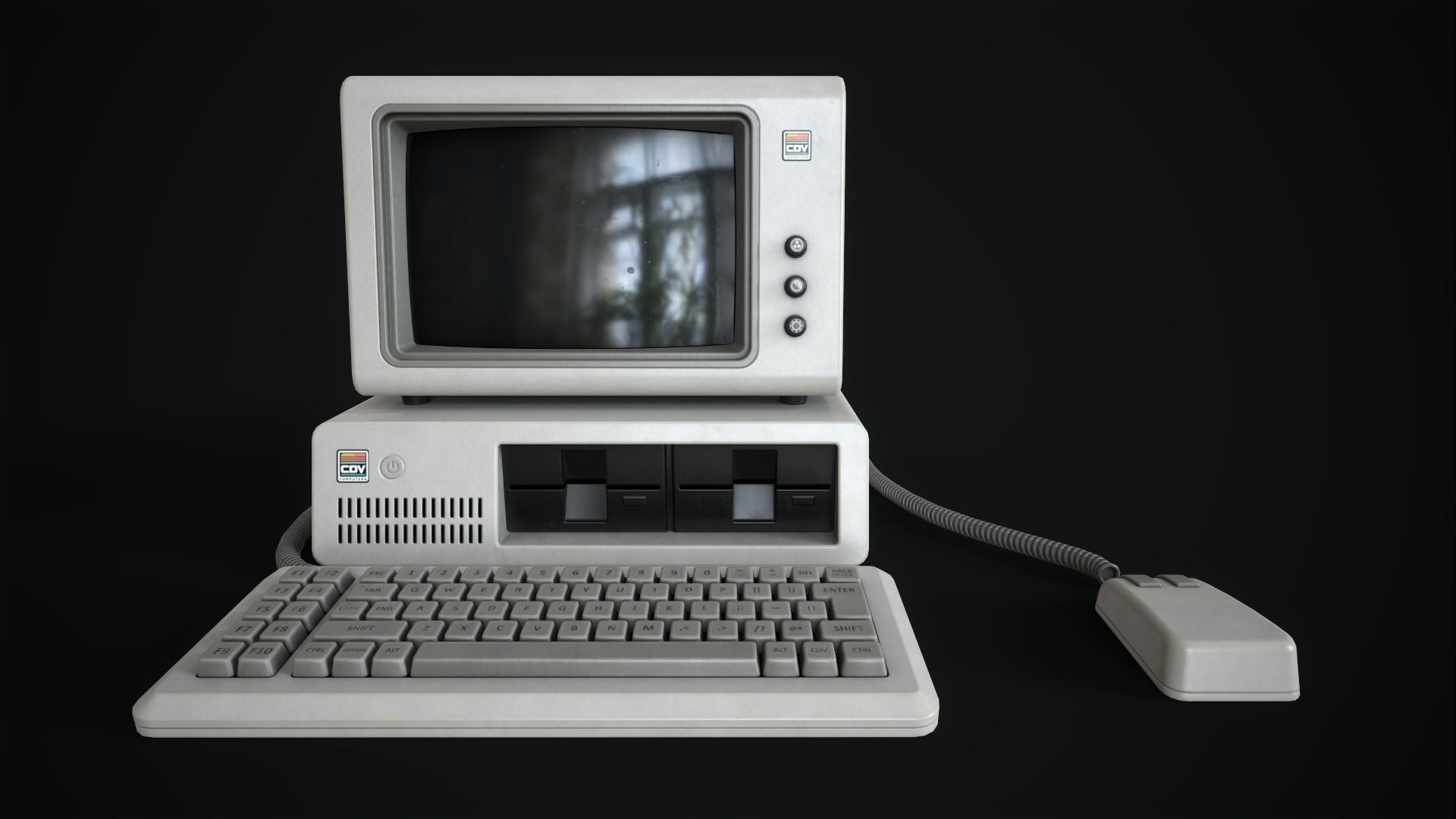 Retro Computer 80s Low-poly 3D model_10