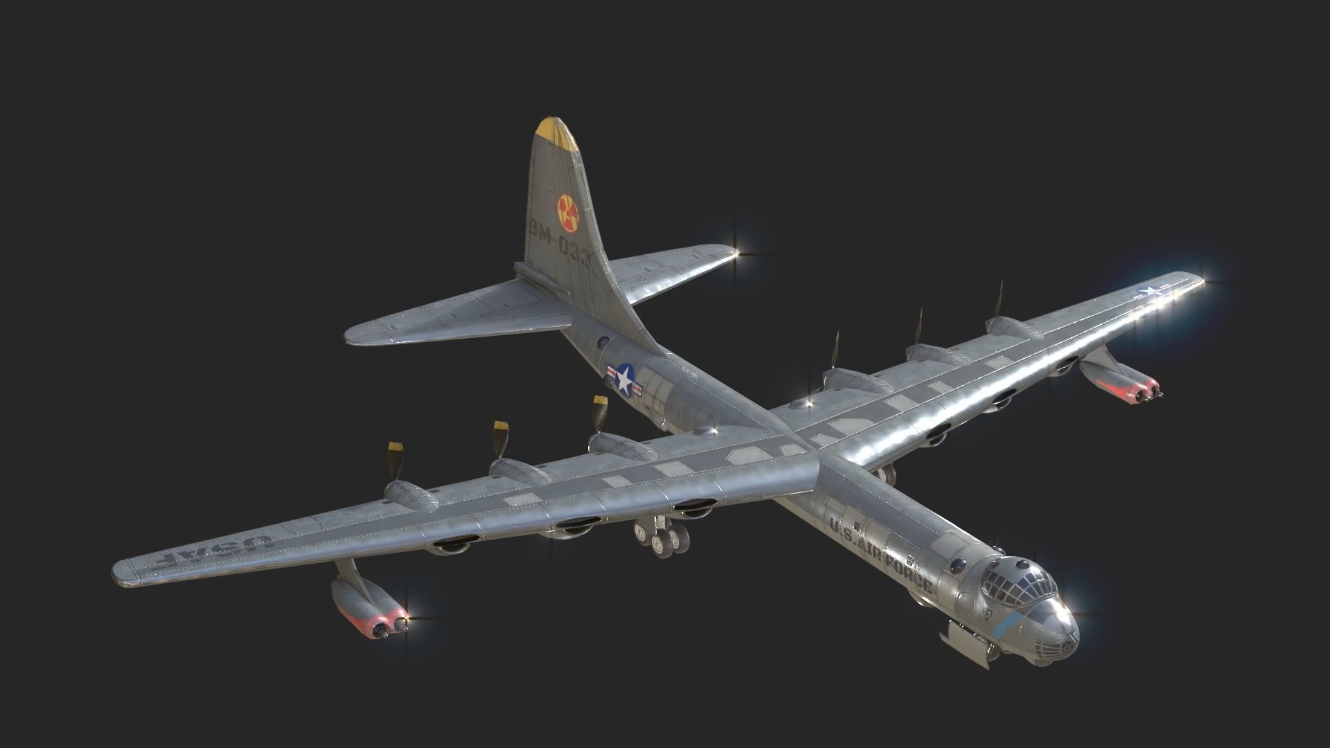 USAF B-36 Peacemaker Bomber B36 of Cold war Low-poly 3D model_8