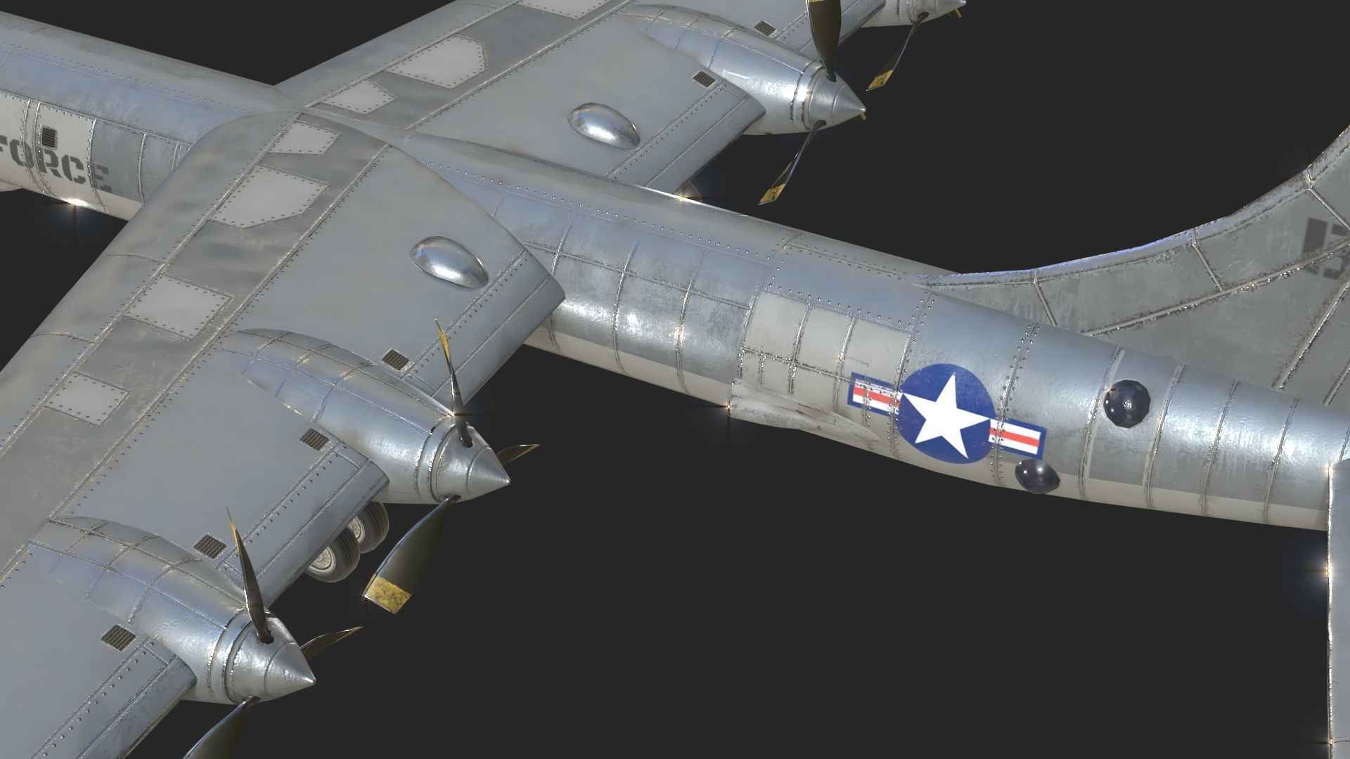 USAF B-36 Peacemaker Bomber B36 of Cold war Low-poly 3D model_10