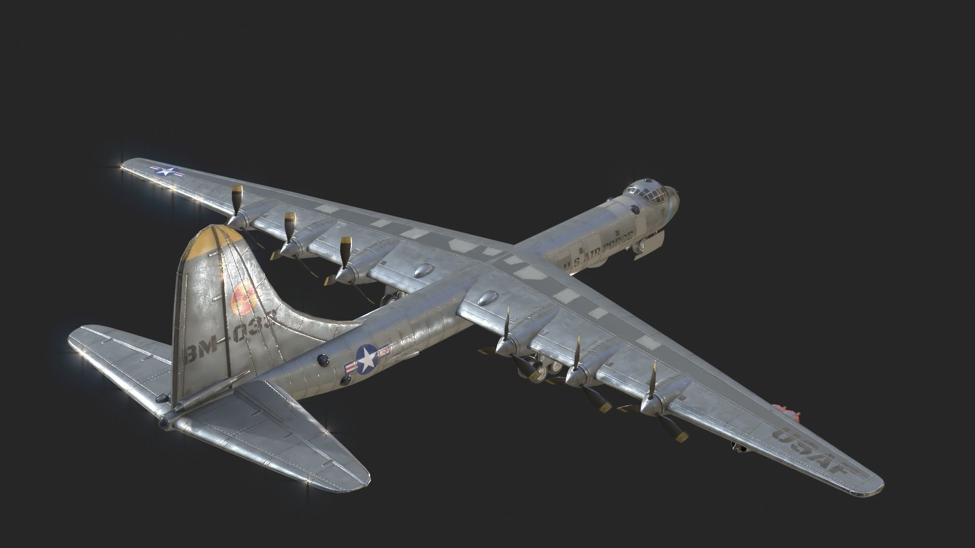 USAF B-36 Peacemaker Bomber B36 of Cold war Low-poly 3D model_7