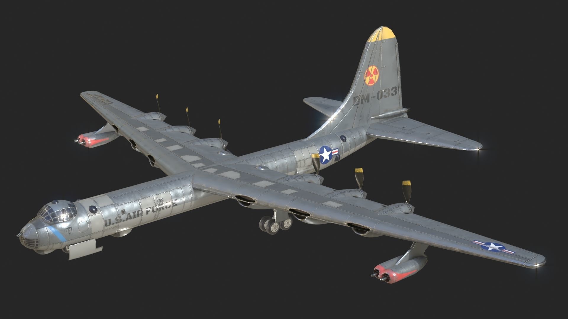 USAF B-36 Peacemaker Bomber B36 of Cold war Low-poly 3D model_5