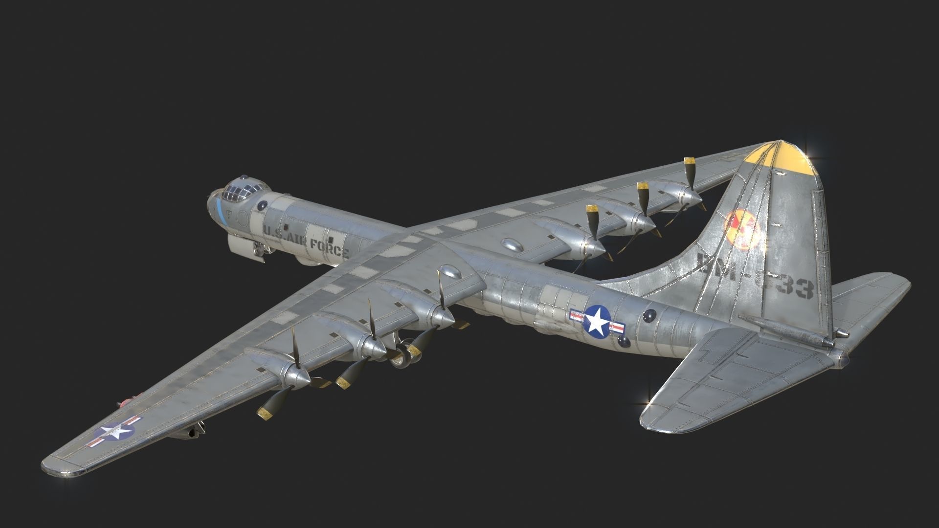USAF B-36 Peacemaker Bomber B36 of Cold war Low-poly 3D model_6