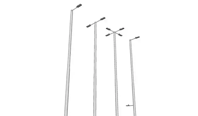 Group of 4 Light Poles - Lamp Posts 01 3D model
