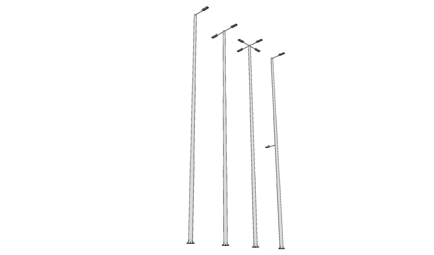 Group of 4 Light Poles - Lamp Posts 01 3D model_1
