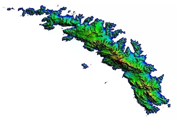 3D Terrain Landscape Model of South Georgia Islands  topography 3D print model