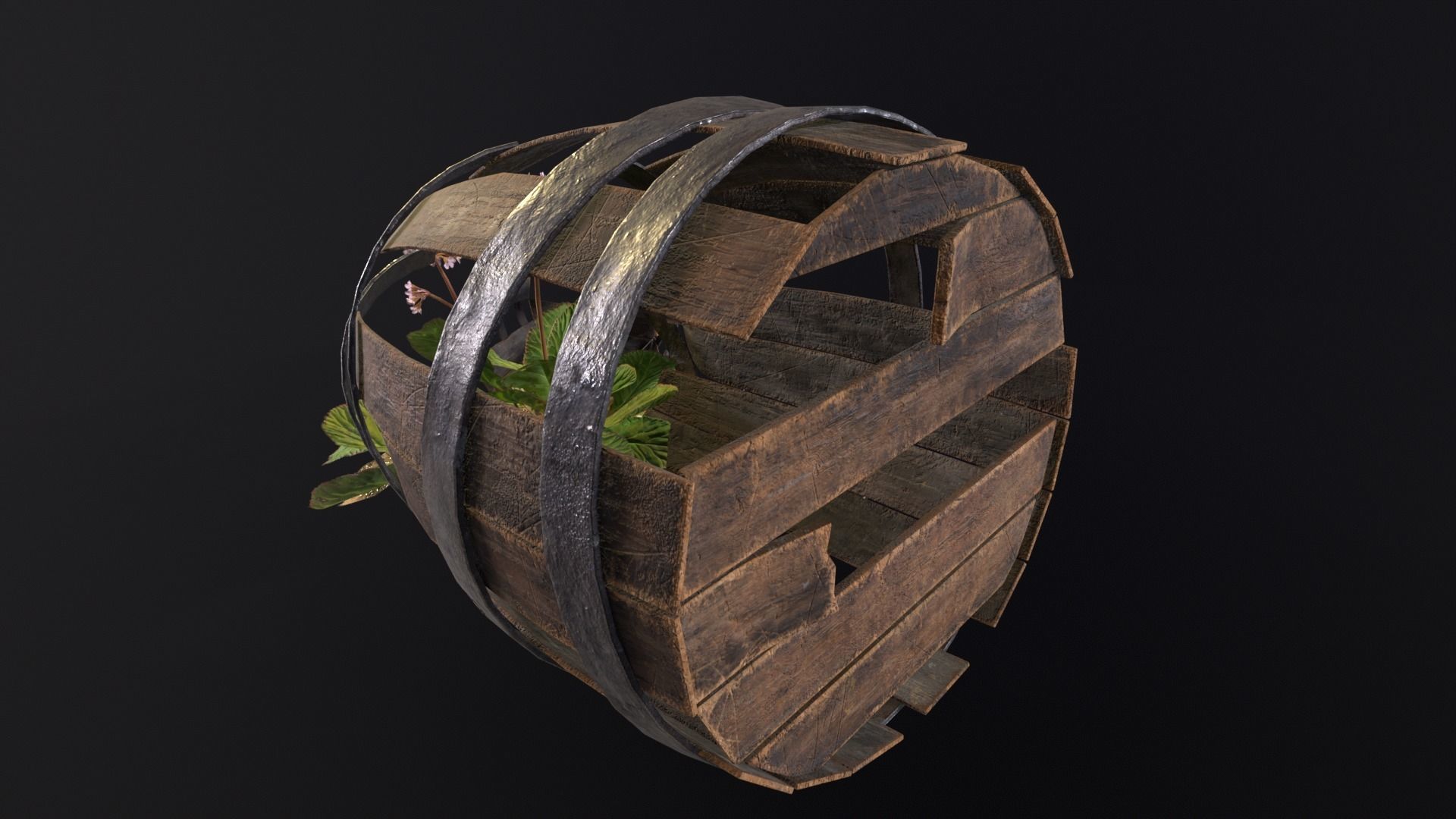 Broken Old Barrels Low-poly 3D model_8