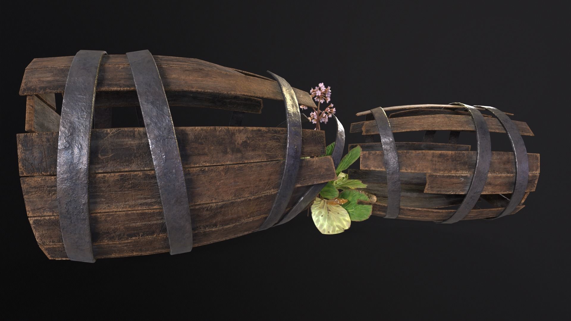 Broken Old Barrels Low-poly 3D model_14