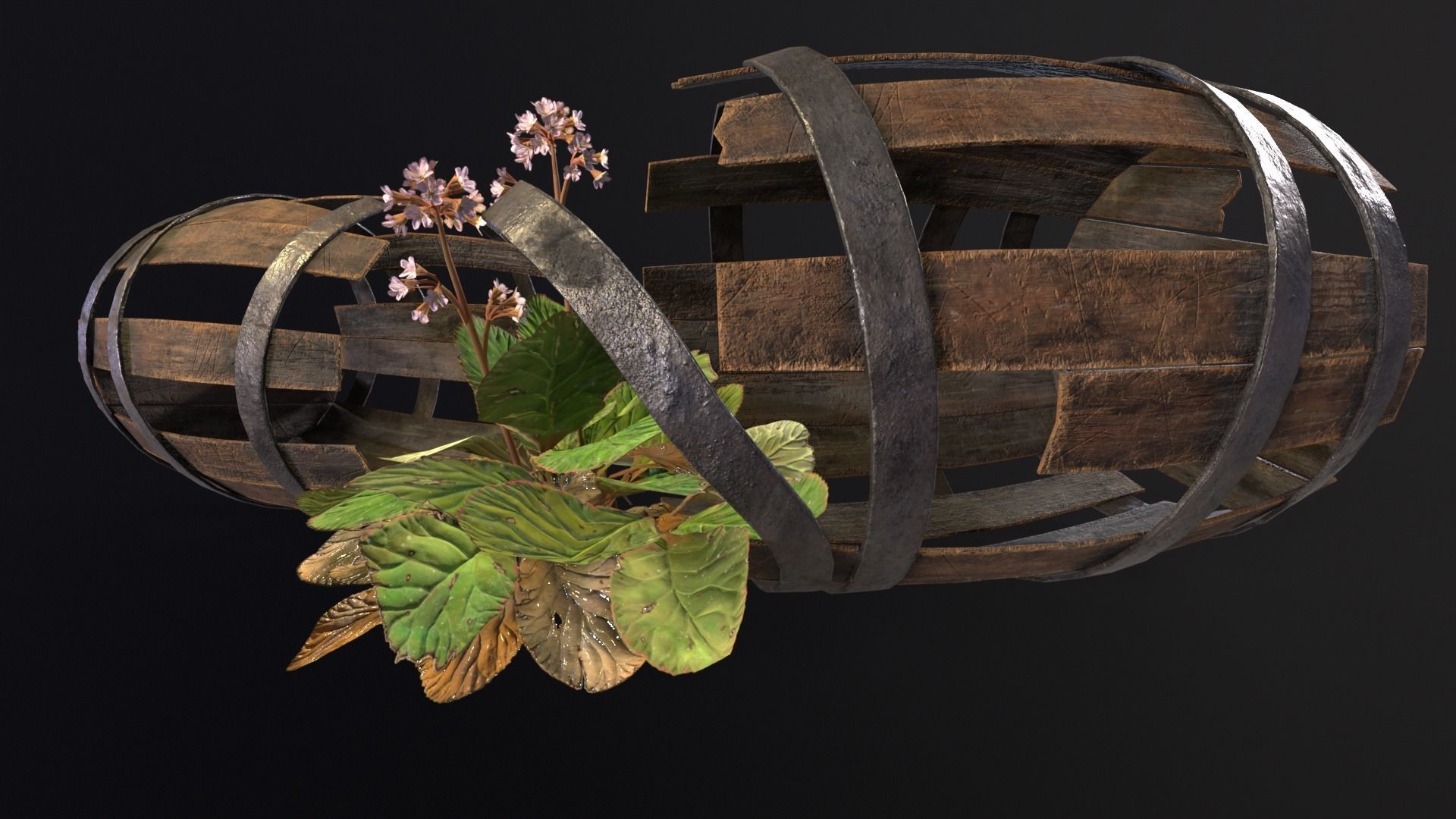 Broken Old Barrels Low-poly 3D model_4