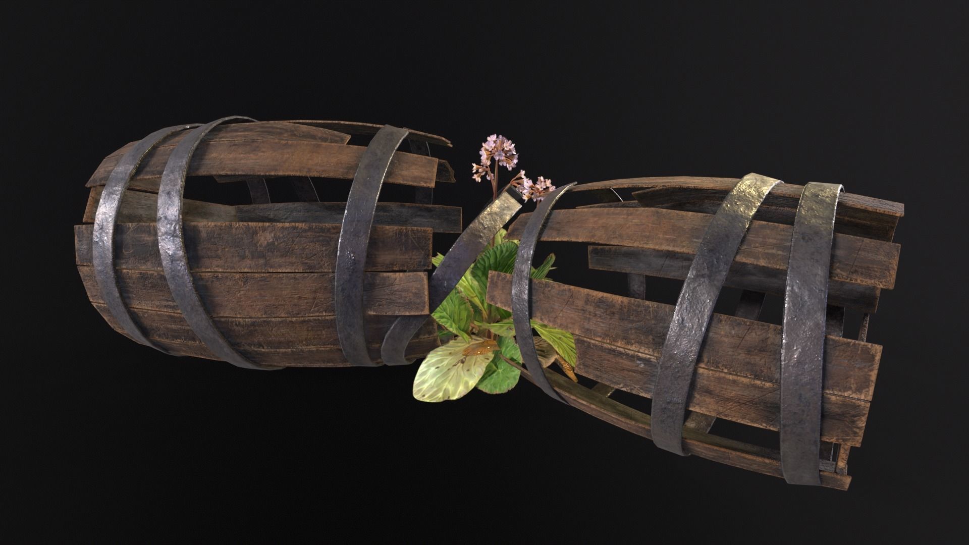 Broken Old Barrels Low-poly 3D model_16