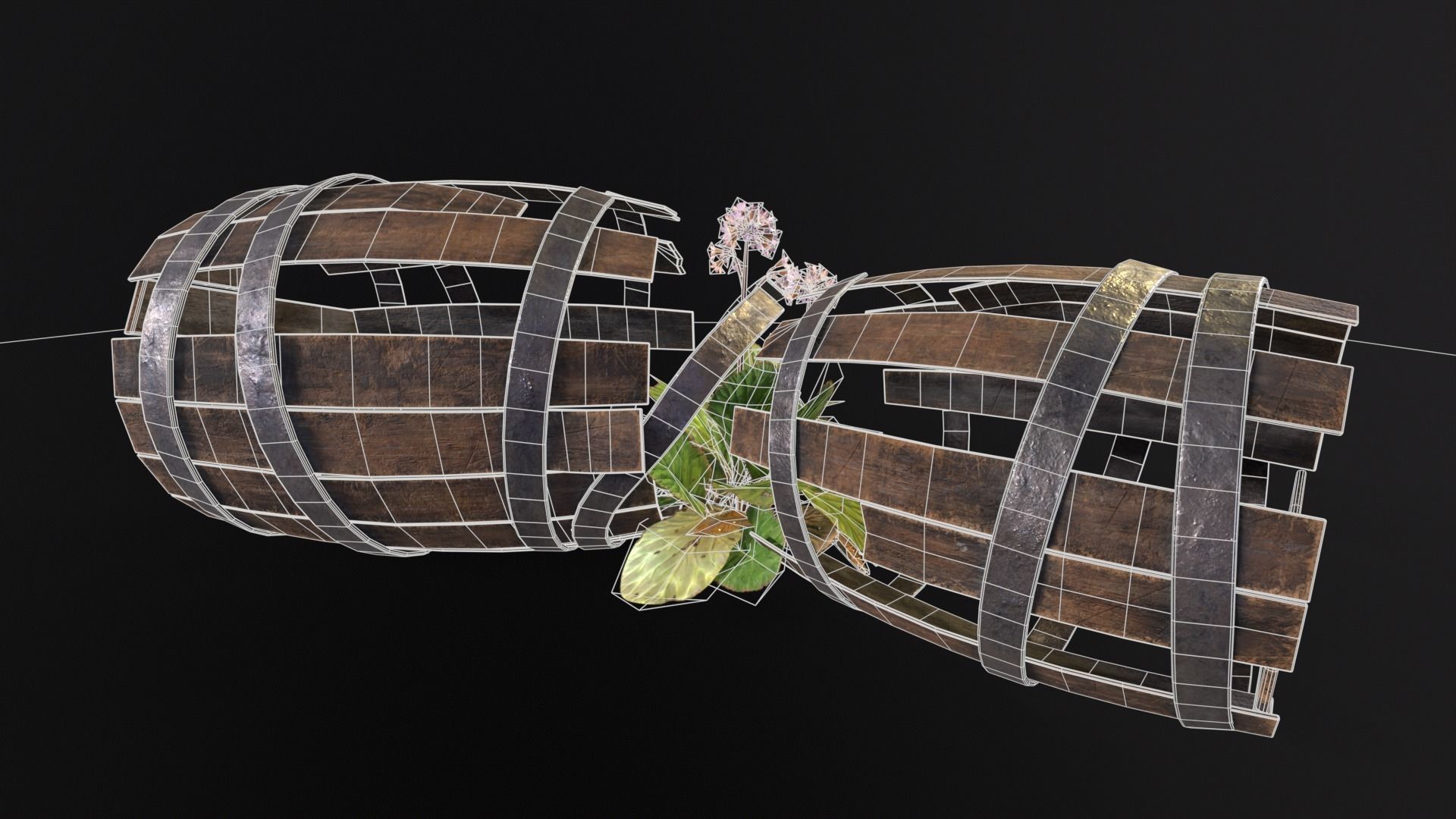 Broken Old Barrels Low-poly 3D model_17