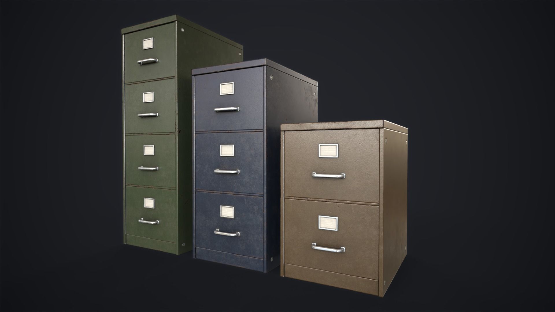 Vintage File Drawer Cabinet Low-poly 3D model_11