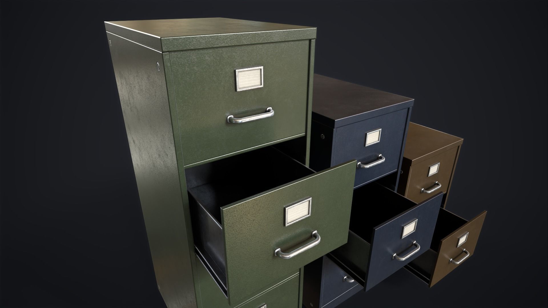 Vintage File Drawer Cabinet Low-poly 3D model_16