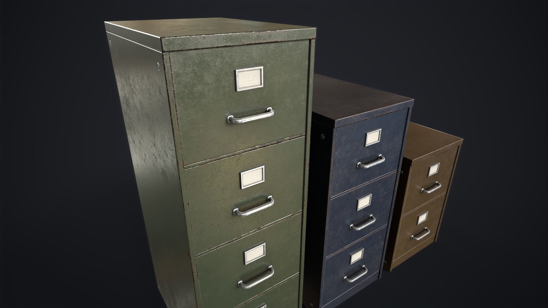 Vintage File Drawer Cabinet Low-poly 3D model_14