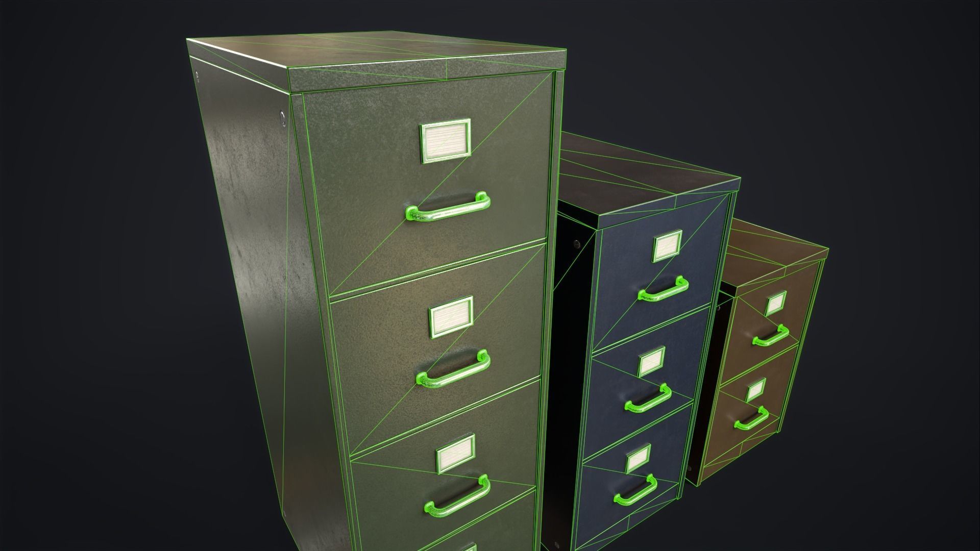 Vintage File Drawer Cabinet Low-poly 3D model_21