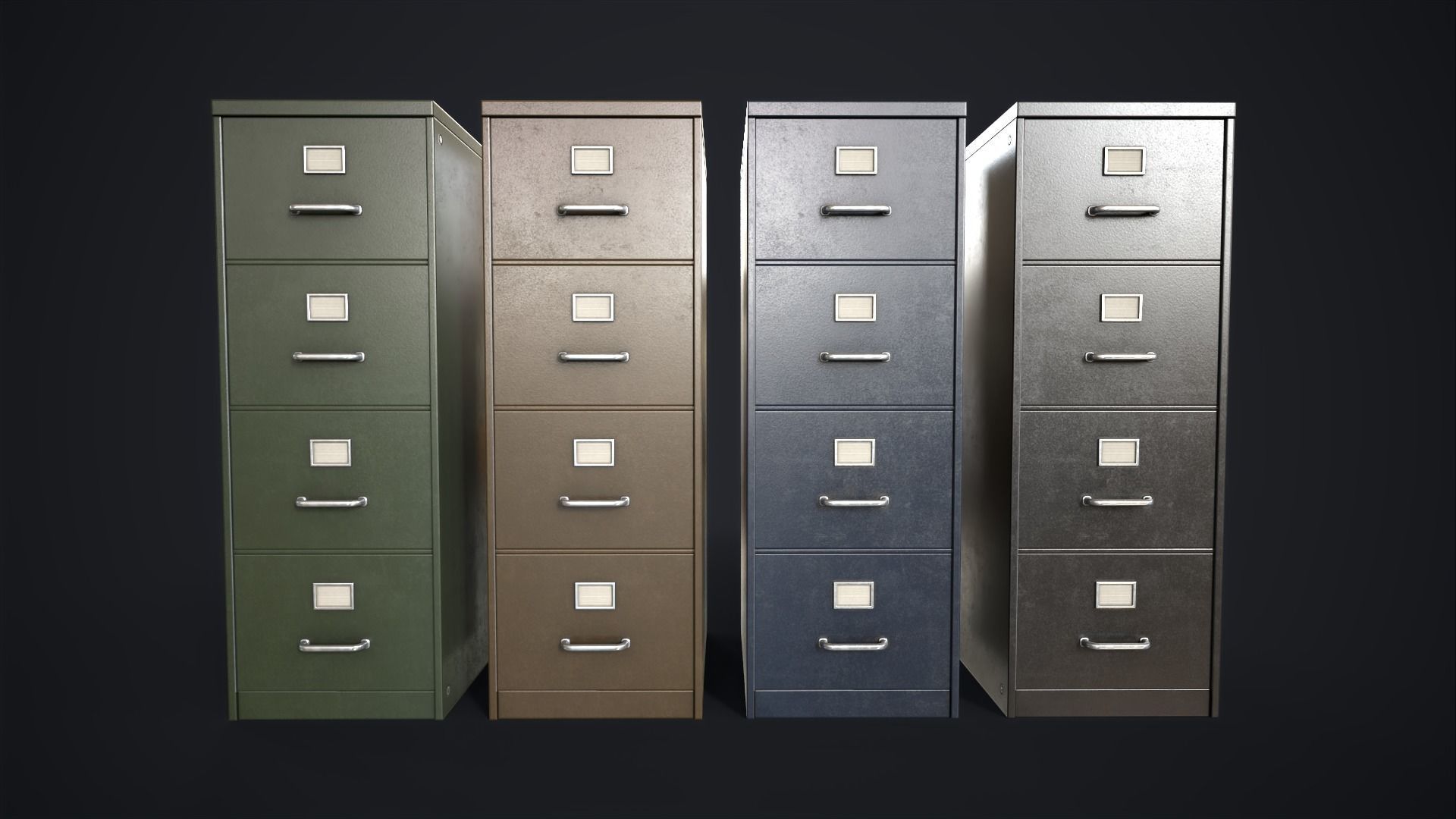 Vintage File Drawer Cabinet Low-poly 3D model_5