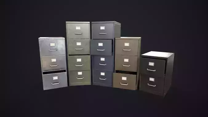 Vintage File Drawer Cabinet Low-poly 3D model