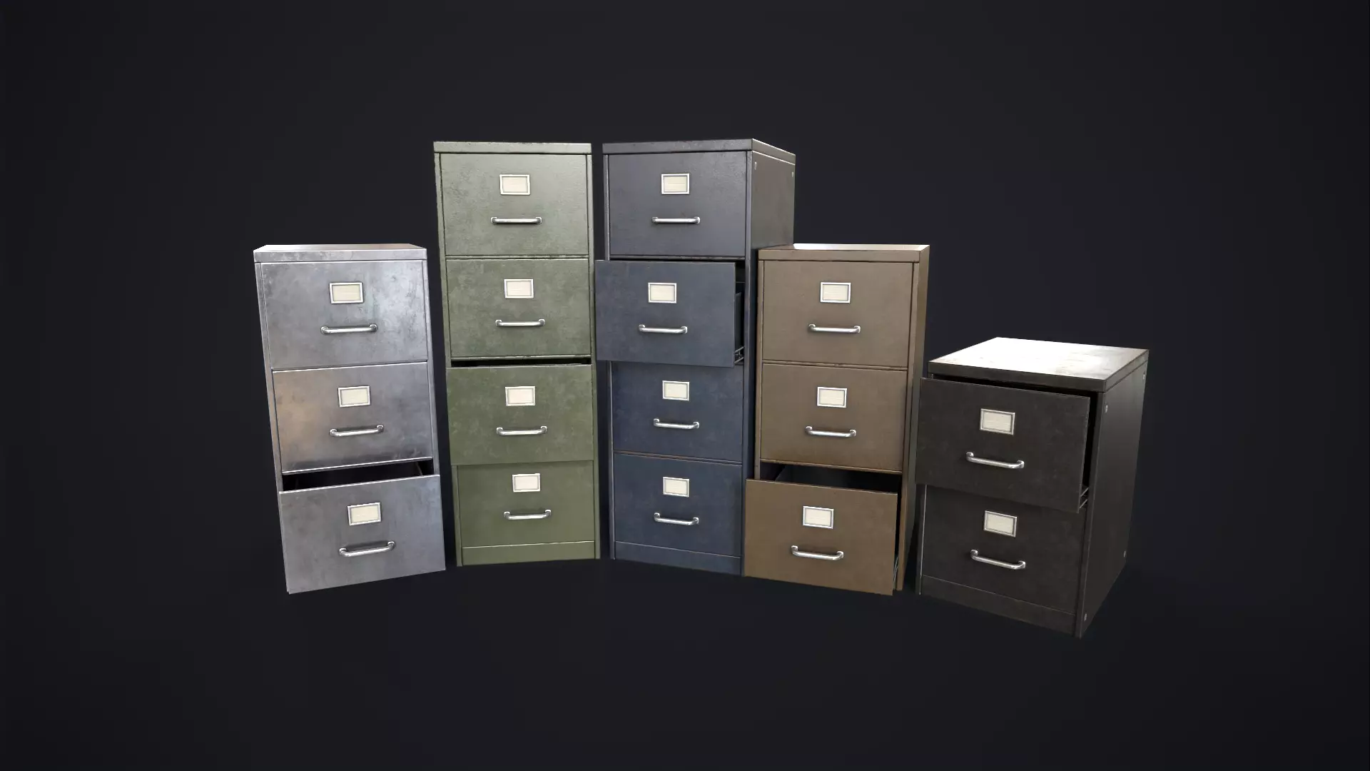 Vintage File Drawer Cabinet Low-poly 3D model_0