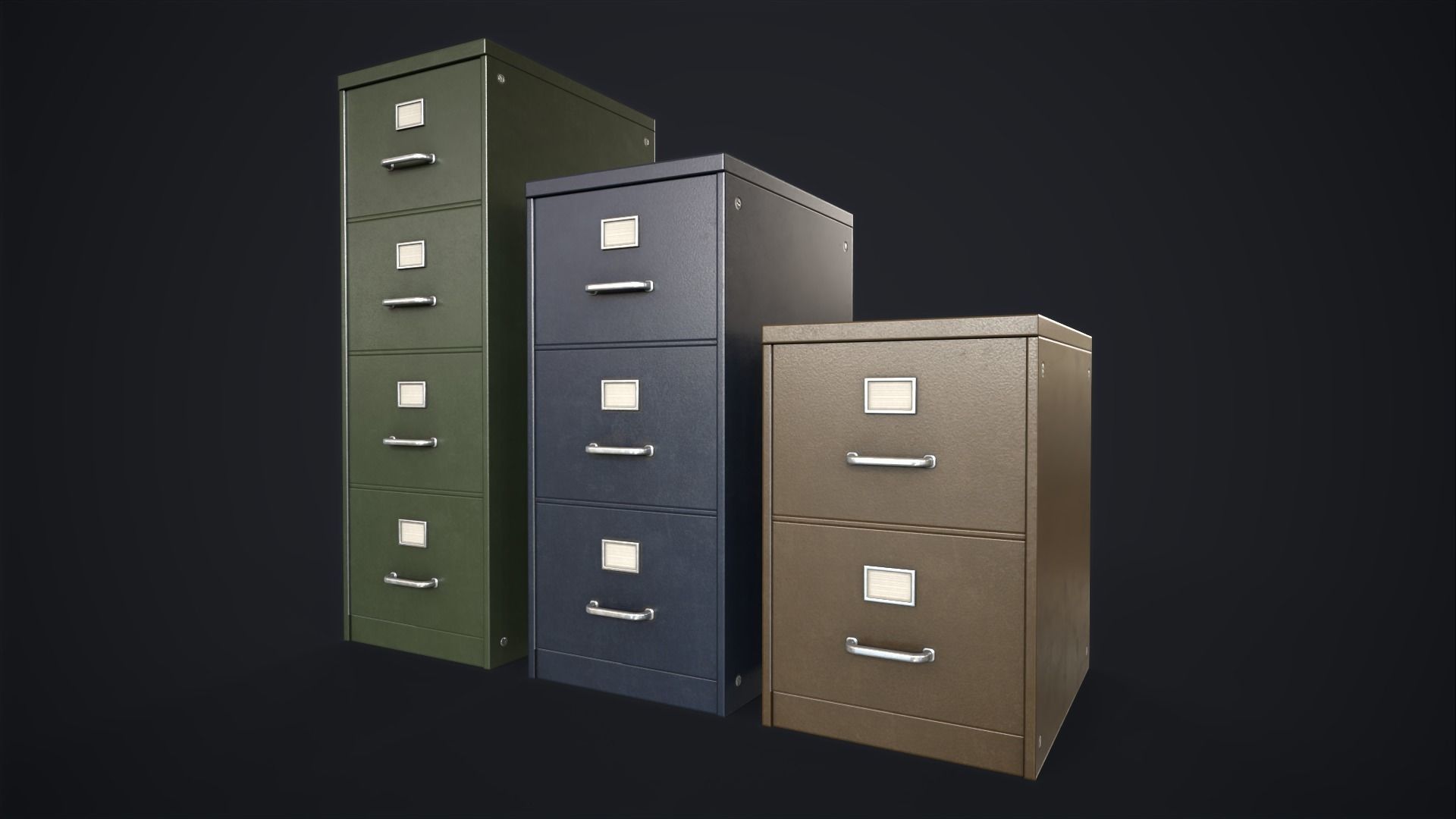 Vintage File Drawer Cabinet Low-poly 3D model_6