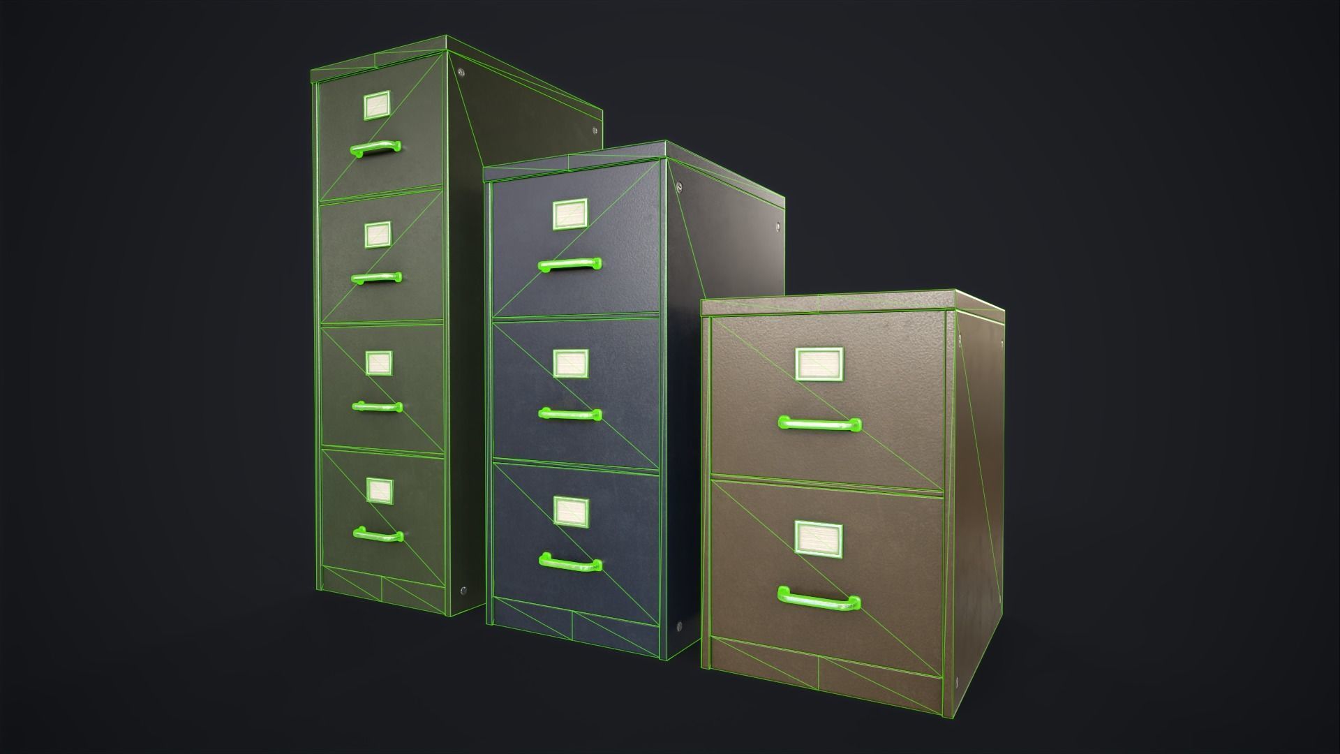 Vintage File Drawer Cabinet Low-poly 3D model_22