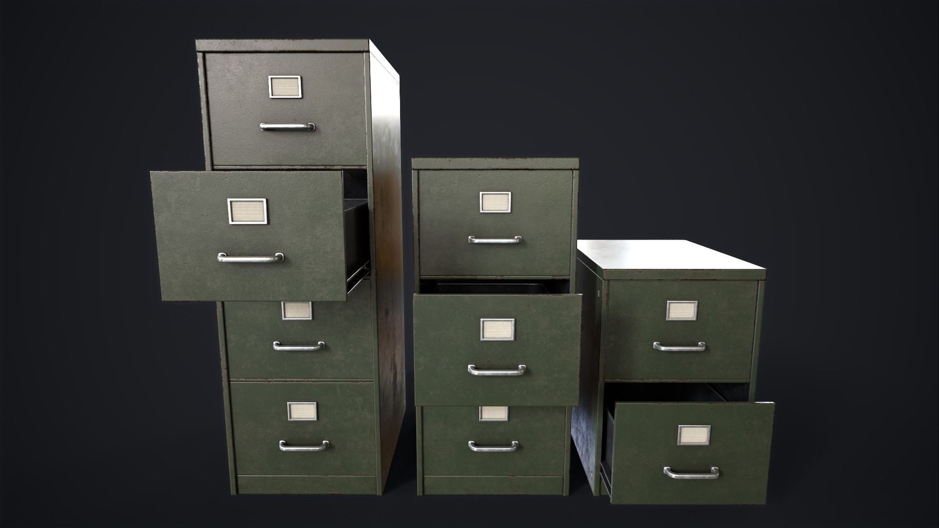 Vintage File Drawer Cabinet Low-poly 3D model_2