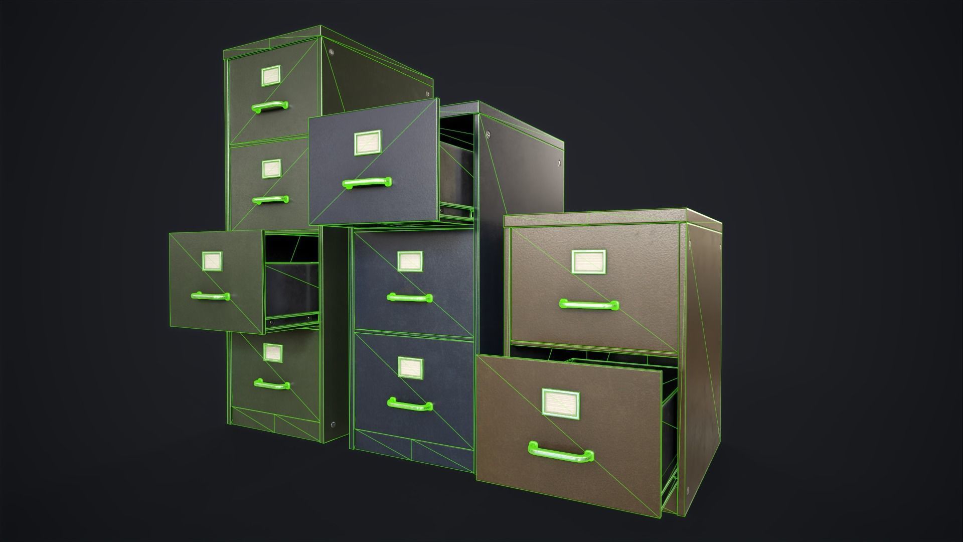Vintage File Drawer Cabinet Low-poly 3D model_23