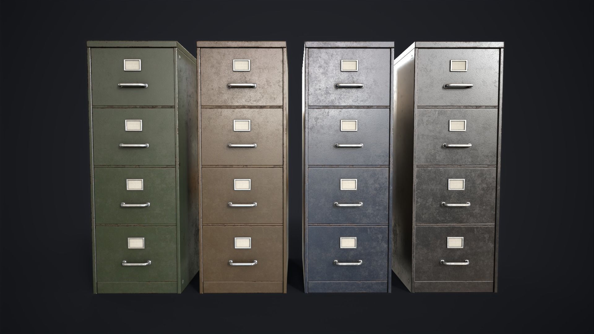 Vintage File Drawer Cabinet Low-poly 3D model_8