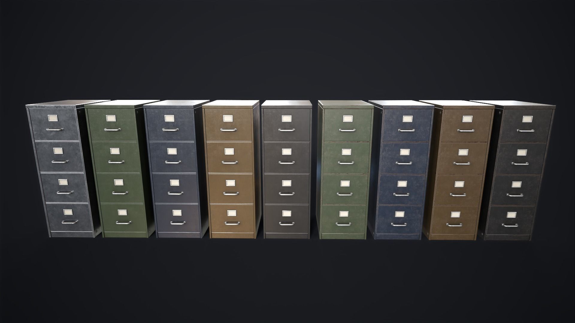 Vintage File Drawer Cabinet Low-poly 3D model_4