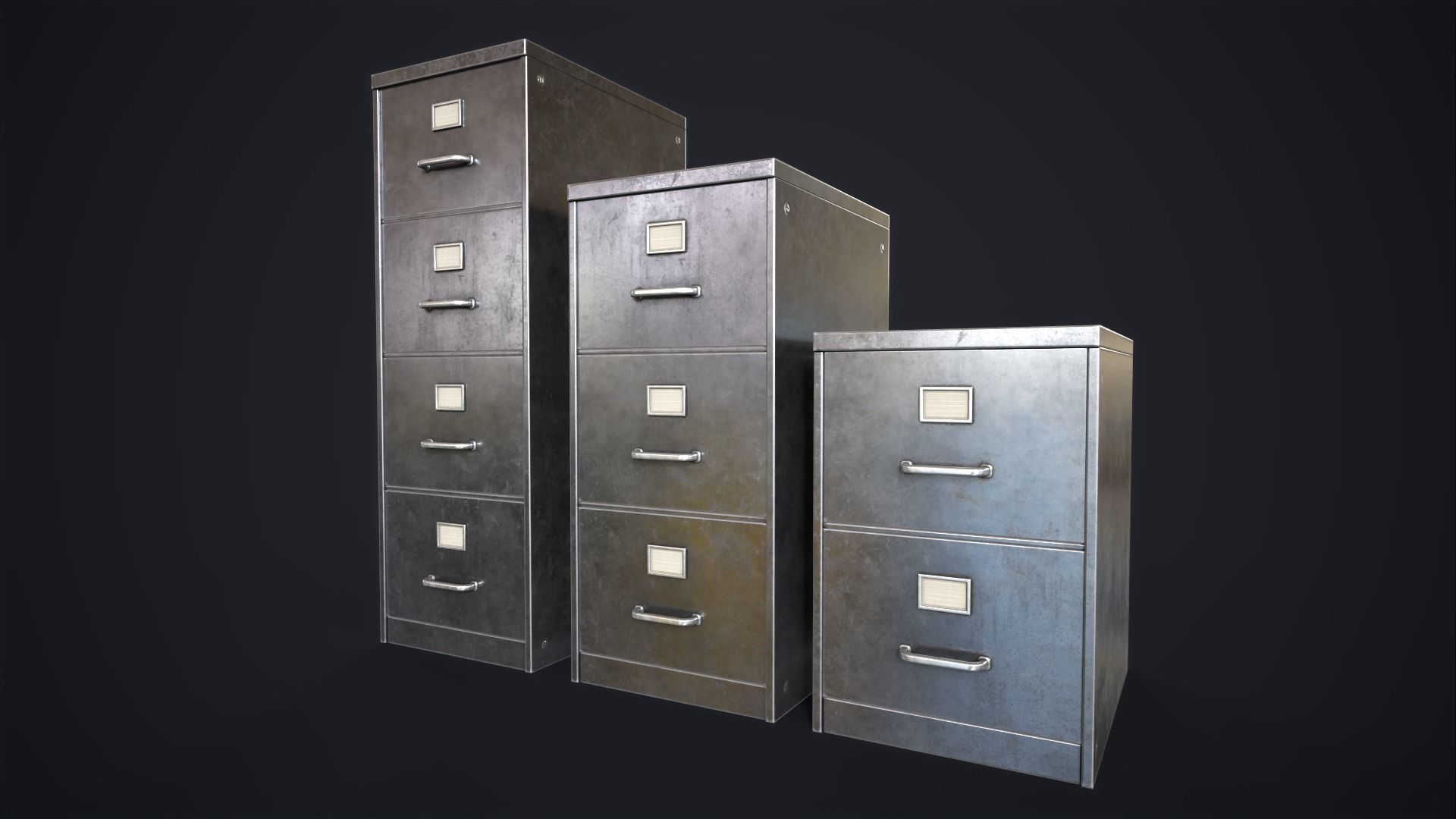 Vintage File Drawer Cabinet Low-poly 3D model_7