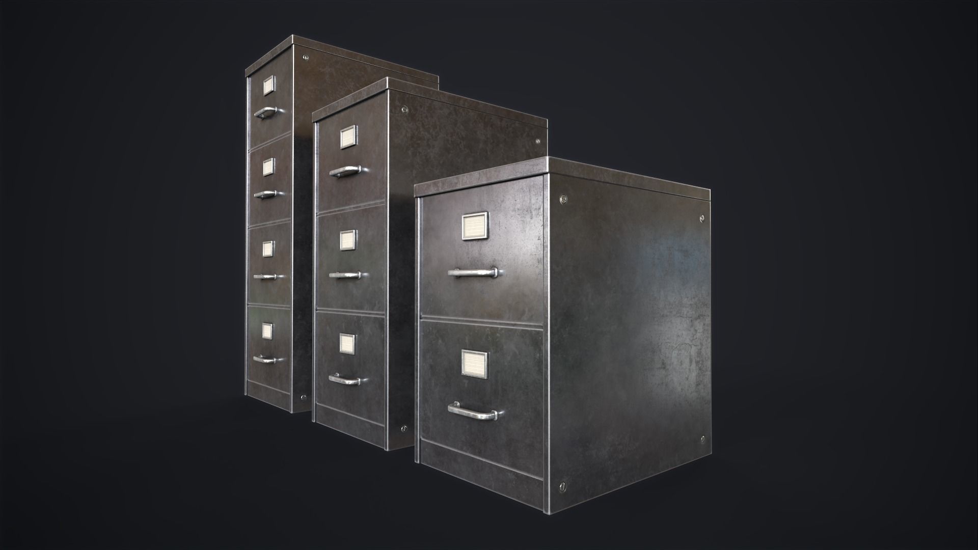 Vintage File Drawer Cabinet Low-poly 3D model_18