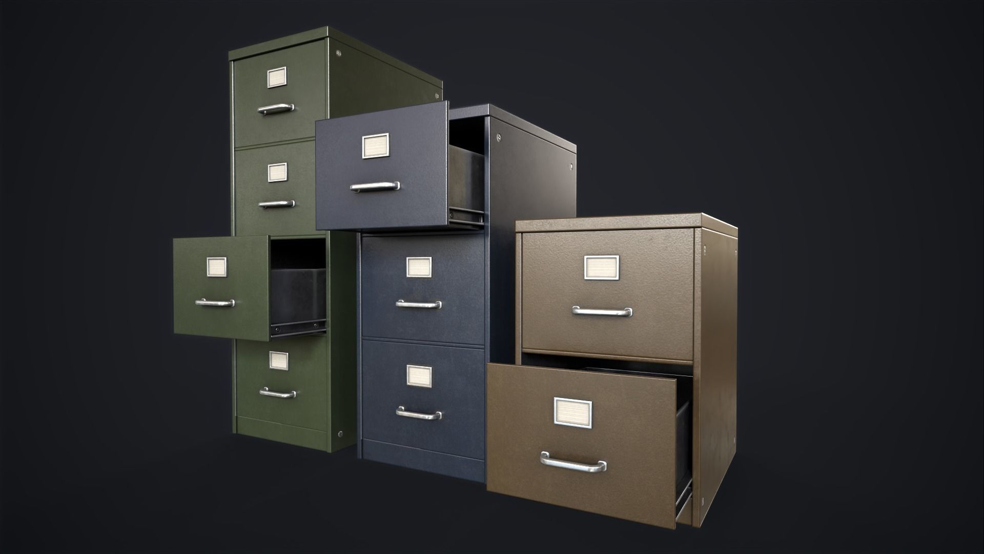 Vintage File Drawer Cabinet Low-poly 3D model_1