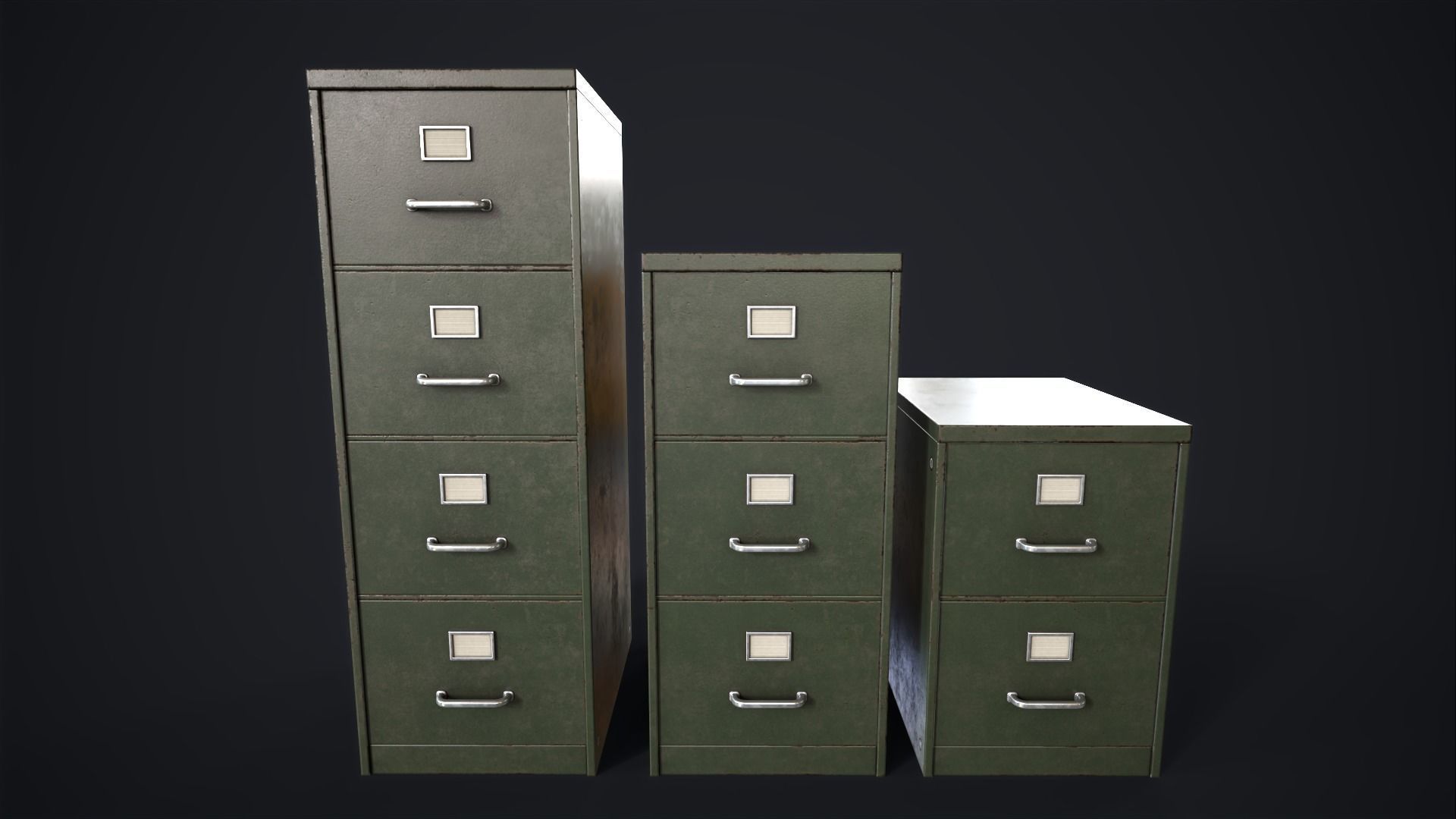 Vintage File Drawer Cabinet Low-poly 3D model_3