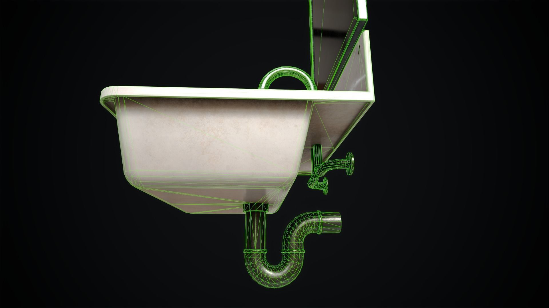 Metal Sink and Mirror Low-poly 3D model_6