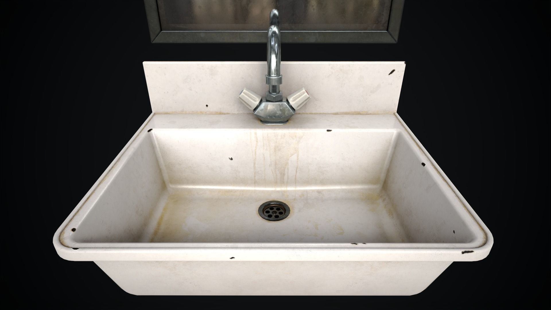Metal Sink and Mirror Low-poly 3D model_3