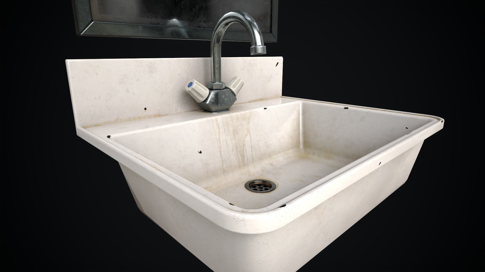 Metal Sink and Mirror Low-poly 3D model_7