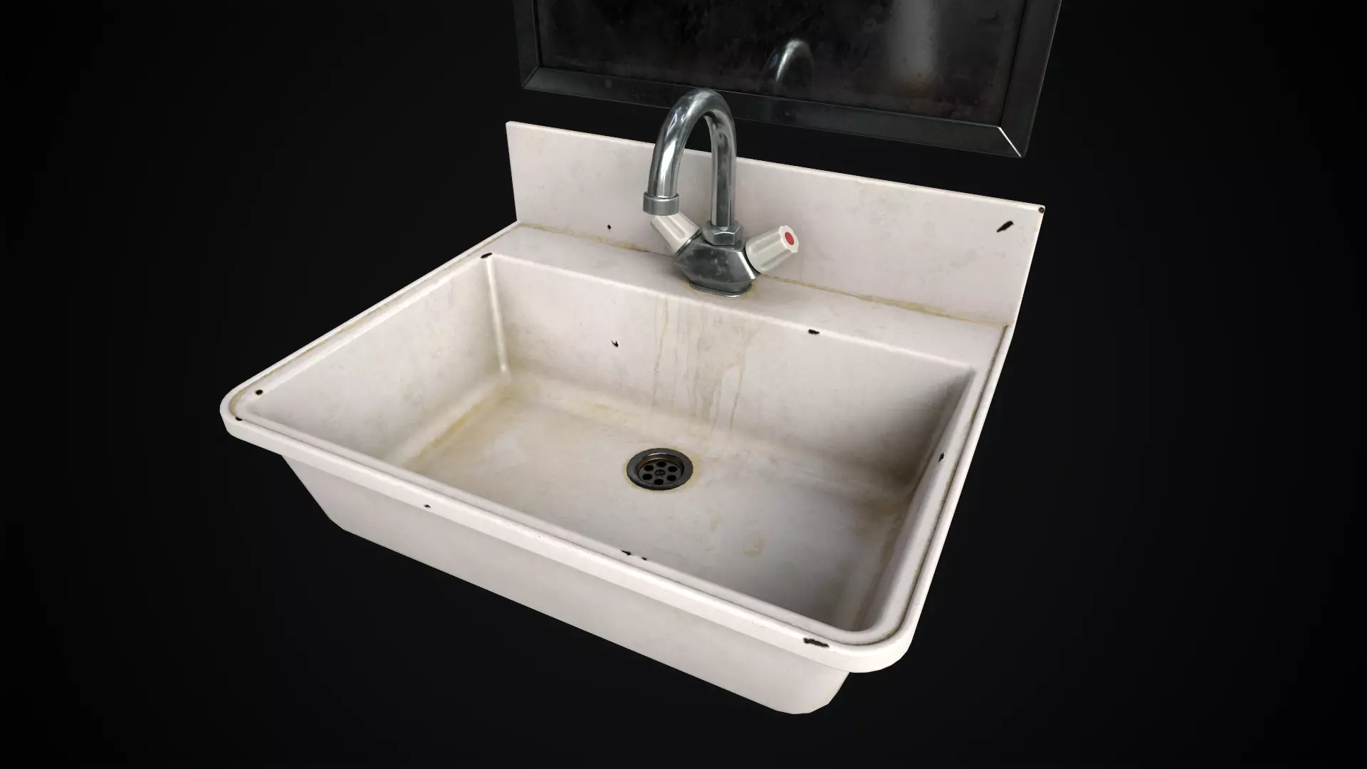 Metal Sink and Mirror Low-poly 3D model_0