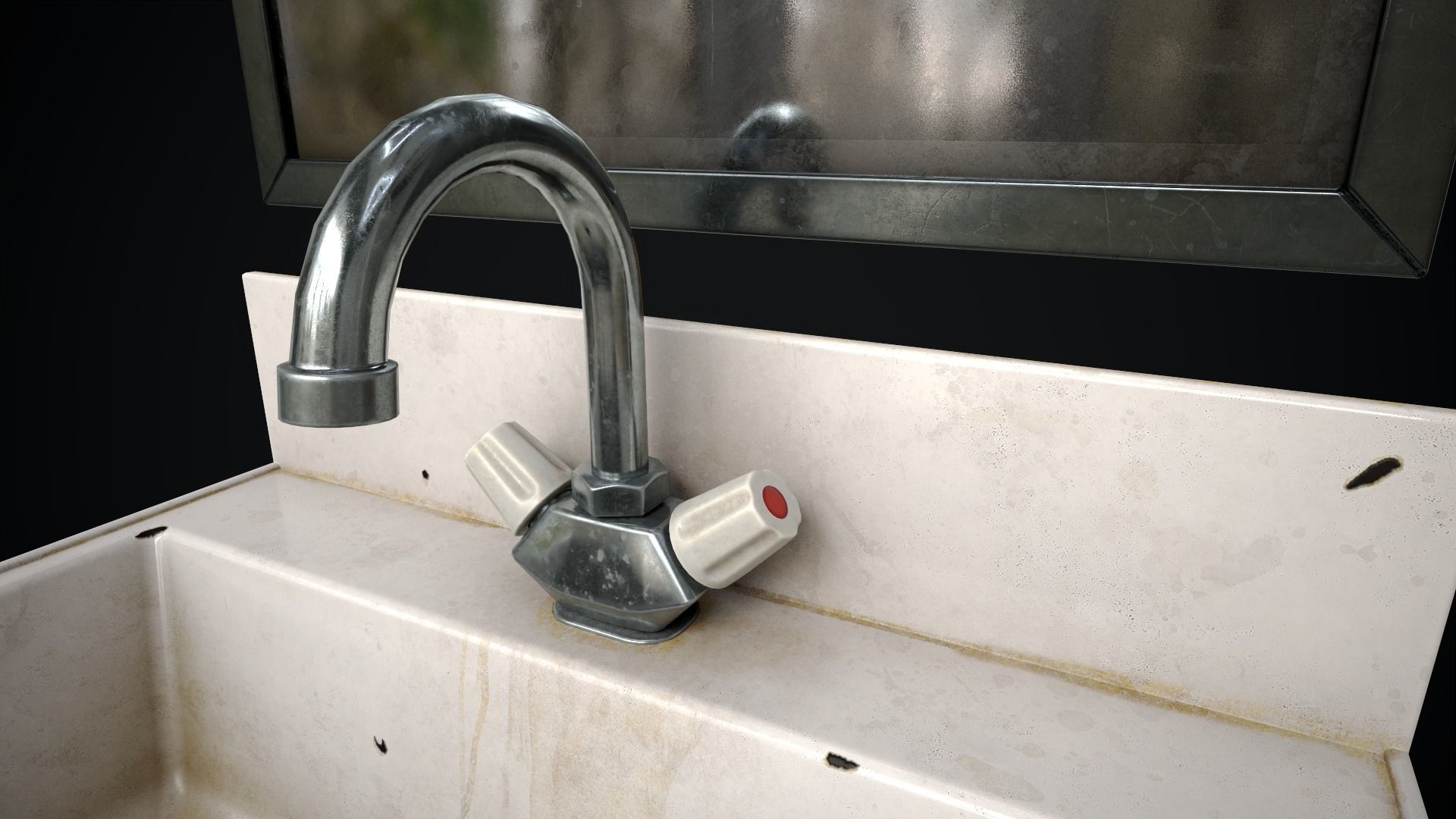 Metal Sink and Mirror Low-poly 3D model_10