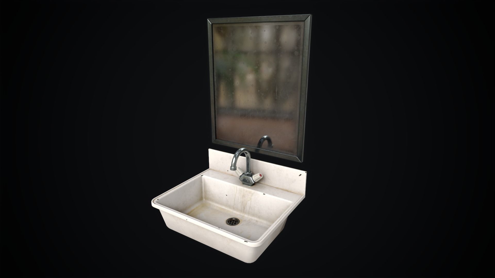 Metal Sink and Mirror Low-poly 3D model_1