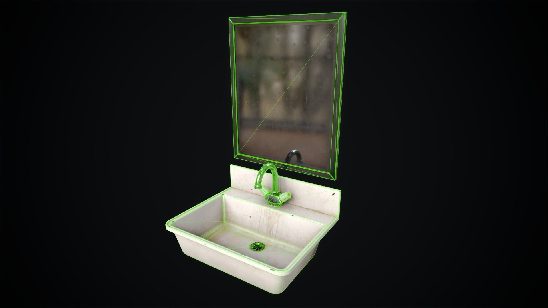 Metal Sink and Mirror Low-poly 3D model_13