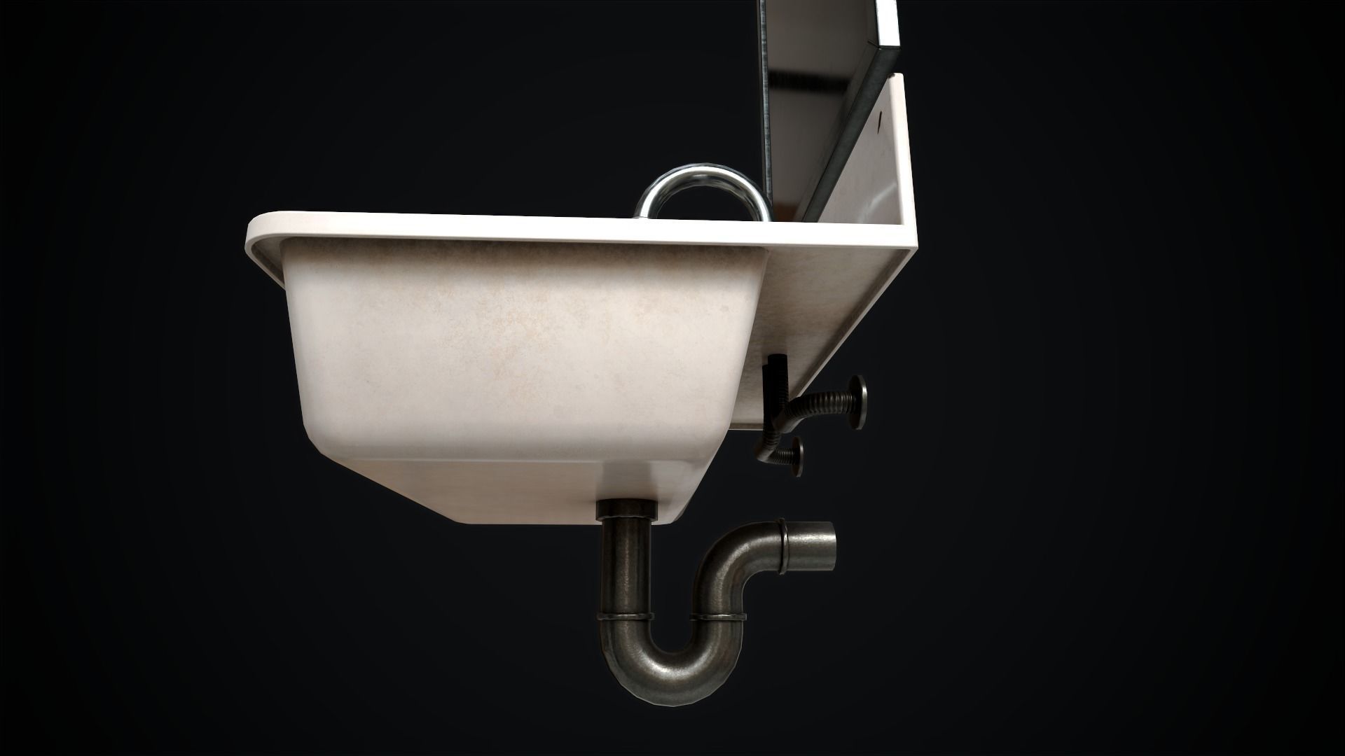 Metal Sink and Mirror Low-poly 3D model_8